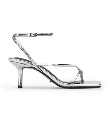 Silver Tony Bianco Avi Silver Foil 6.5cm Strappy Heels | ILIIZ55351