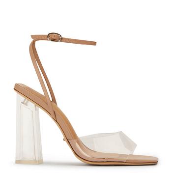 Skin Color Tony Bianco Nelani Clear Vinylite/Skin 10.5cm Block Heels | ILZPD27953