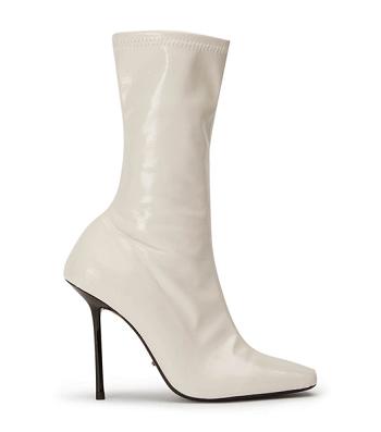 White Tony Bianco Remie Ecru Crinkle Patent 10.5cm Heeled Boots | ILICD96748